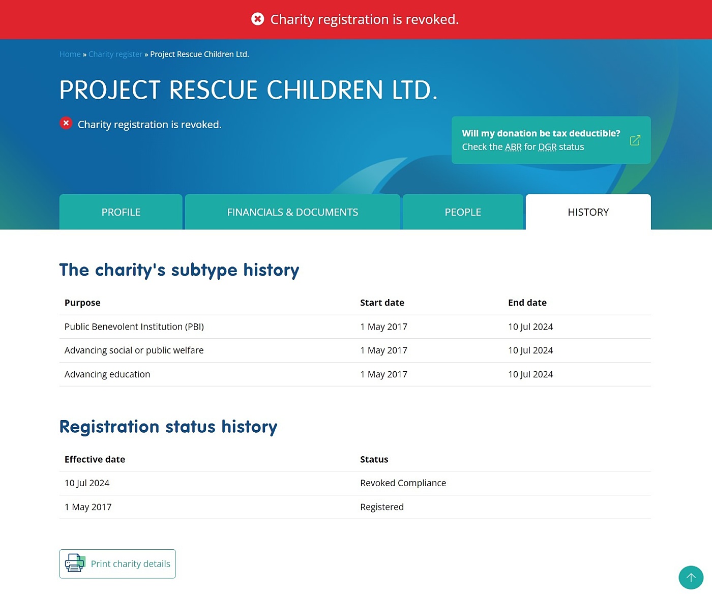 ACNC PRC deregistration screenshot