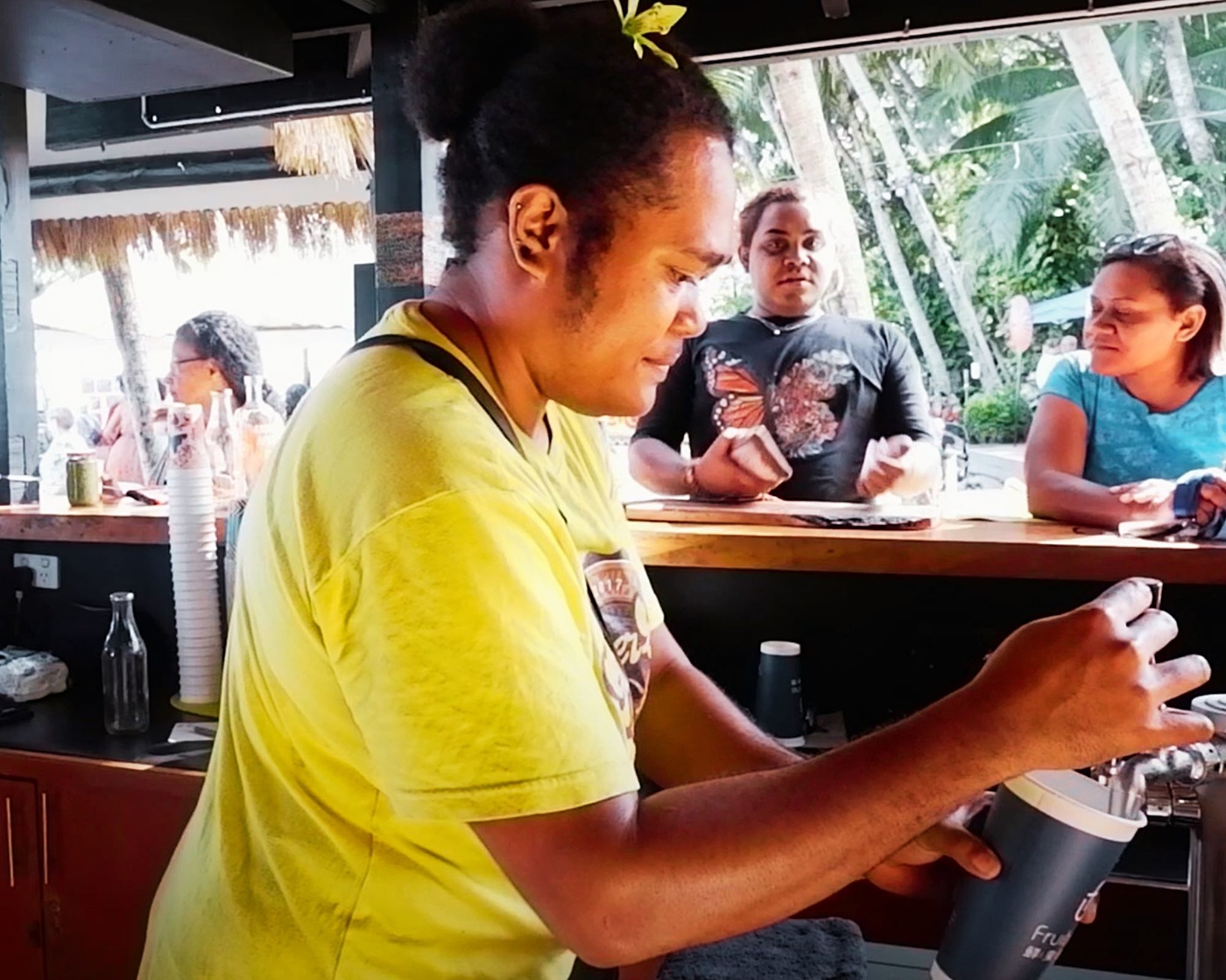 Ginger beer made with local ginger being served to customers in Fiji
