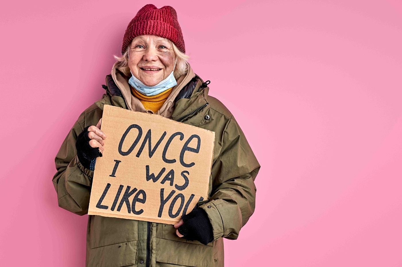 Homeless older woman