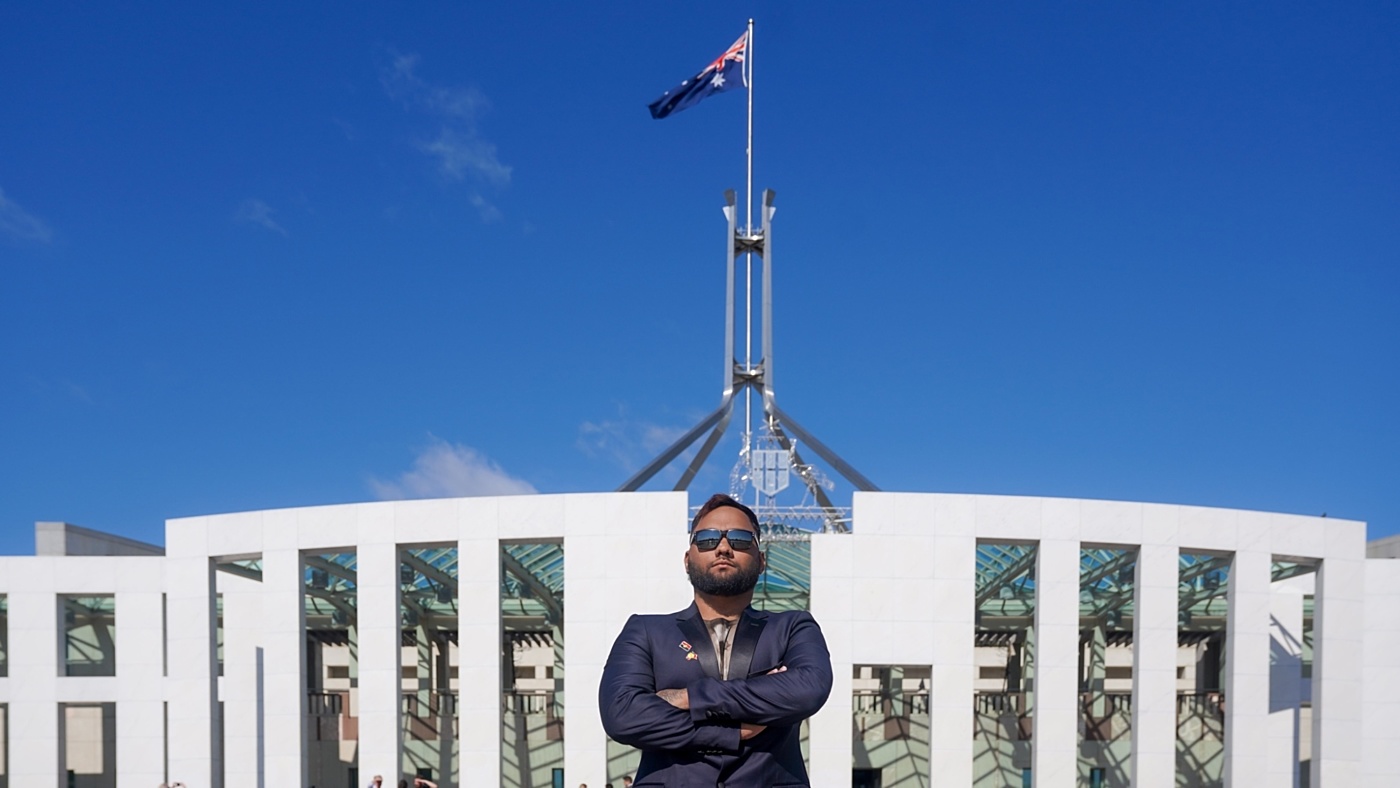 Indigenous climate change activisit Eduardo in Canberra