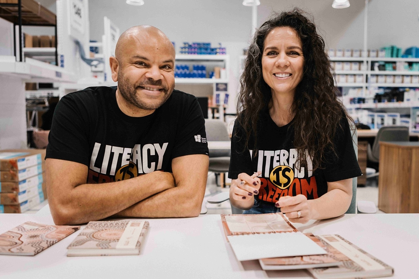 Officeworks Literacy is Freedom 2024 appeal ambassadors Michala Banas and Luke Carroll