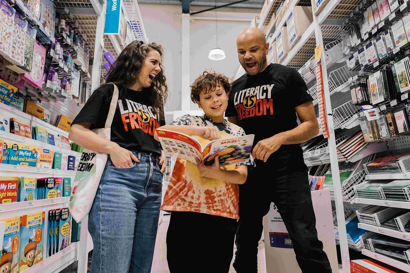 Officeworks Literacy is Freedom appeal ambassadors Michala Banas and Luke Carroll