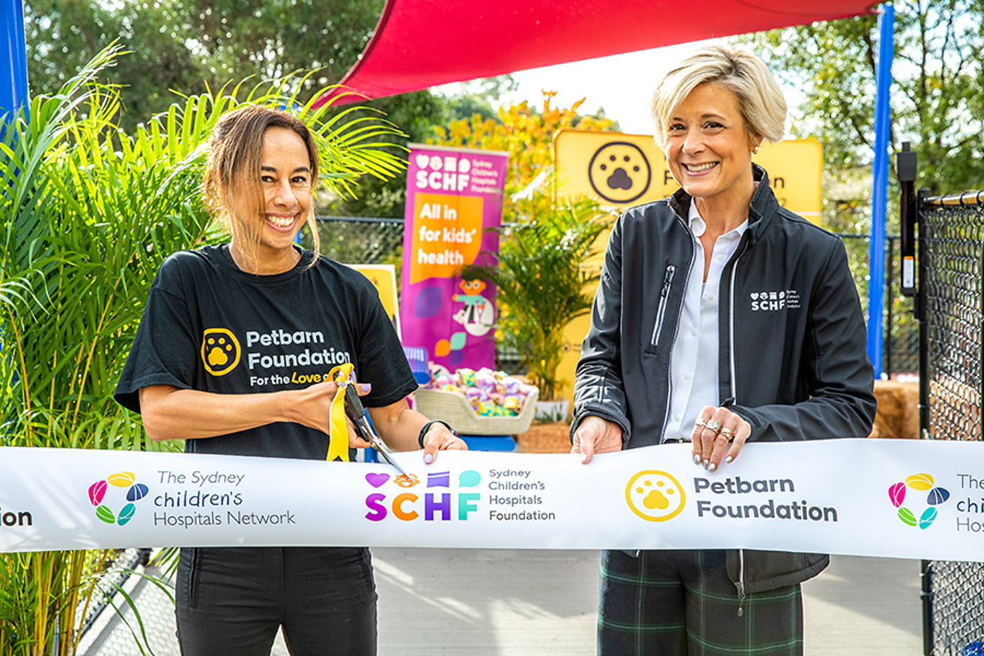 Petbarn Foundation Manager Janelle Bloxsom and Kristina Keneally CEO Sydney Childrens Hospitals Foundation officially open the Pet Park