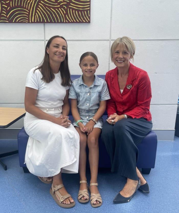 Liver transplant recipient Kate, her mum Clare (left) and Sydney Children's Hospital Foundation CEO Kristina Keneally.