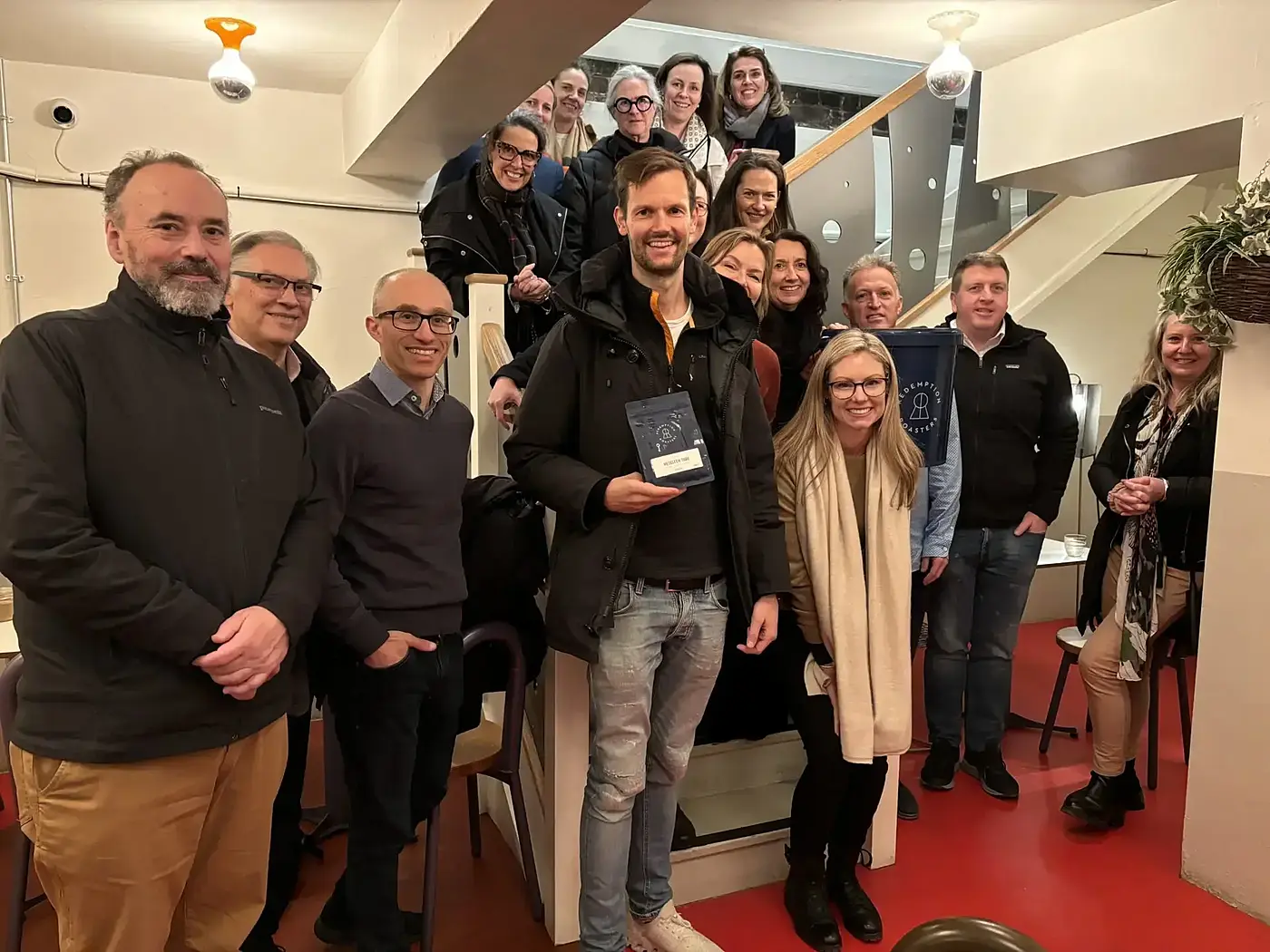 UK study tour group at Redemption Roasters jpg