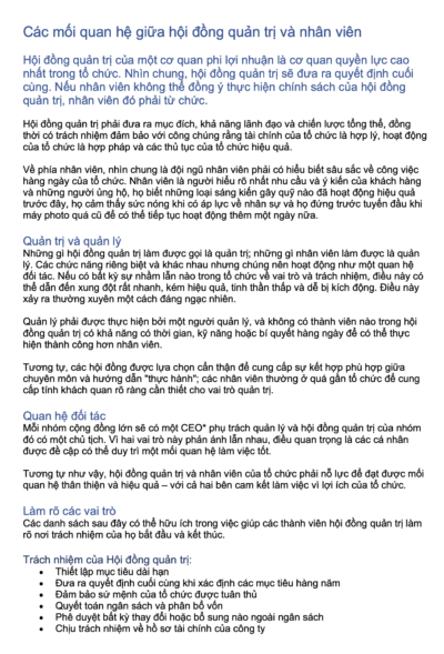 Vietnamese Board and staff relationships VI