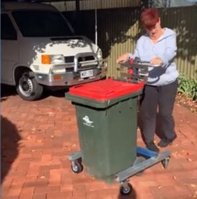 Jacy Arthur tests her bin dozer